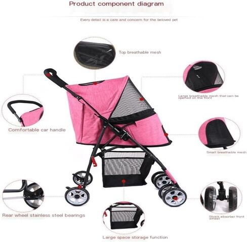 Pet Strollers Pet Stroller, Lightweight Folding Stroller, Lightweight Four-Wheeled Stroller for Cats to Go Out for A Walk Pet Stroller Medium(K) in Kuwait