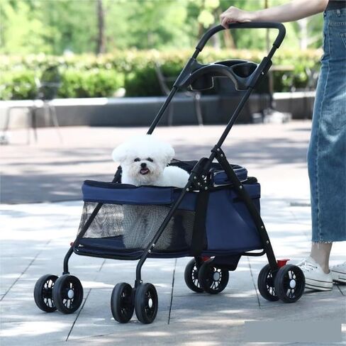 عربات الحيوانات الأليفة للنزهات، عربة سحب صغيرة، عربة جرو، عربة مشي للكلاب، صغيرة، خفيفة الوزن، قابلة للطي للقطط، متوسطة (أزرق) in Kuwait