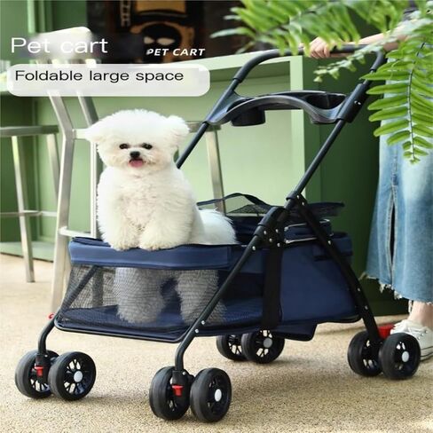عربات الحيوانات الأليفة للنزهات، عربة سحب صغيرة، عربة جرو، عربة مشي للكلاب، صغيرة، خفيفة الوزن، قابلة للطي للقطط، متوسطة (أزرق) in Kuwait
