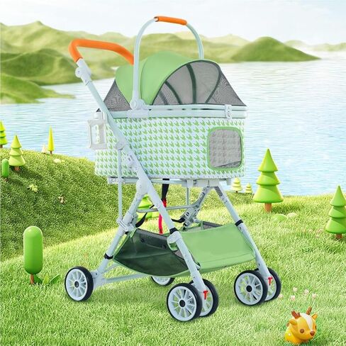 Pet Strollers Detachable Pet Stroller Detachable Three-Purpose Cat and Dog Universal Pet Stroller Houndstooth Stroller Pet Stroller Medium(K) in Kuwait