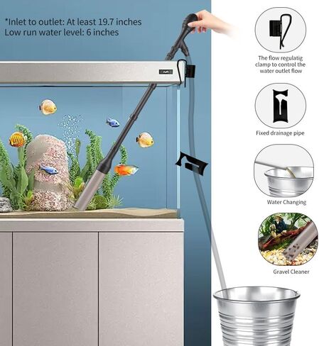 Large Gravel Vacuum for Aquarium, Adjustable Length Manual 256GPH Aquarium Gravel Cleaners, Low Water Level Fish Tank Water Changer with Suction Ball, Use for Fish Tank Cleaning Gravel and Sand in Saudi Arabia