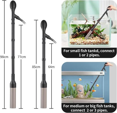Large Gravel Vacuum for Aquarium, Adjustable Length Manual 256GPH Aquarium Gravel Cleaners, Low Water Level Fish Tank Water Changer with Suction Ball, Use for Fish Tank Cleaning Gravel and Sand in Saudi Arabia