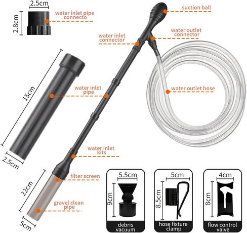 Large Gravel Vacuum for Aquarium, Adjustable Length Manual 256GPH Aquarium Gravel Cleaners, Low Water Level Fish Tank Water Changer with Suction Ball, Use for Fish Tank Cleaning Gravel and Sand in Saudi Arabia
