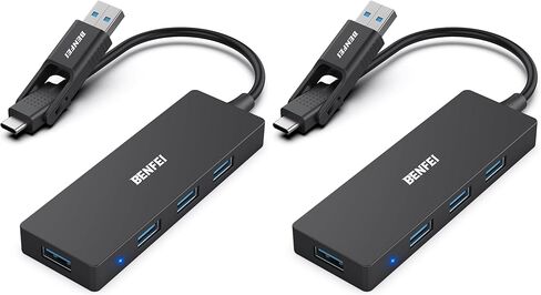 BENFEI USB Type-A/Type-C Hub with 4 USB 3.0 Ports Compatible with iPhone 15 Pro/Max, MacBook Pro/Air 2023, iPad Pro, iMac, S23, XPS 17, Surface Book 3, Flash Drive, Mobile HDD and More in Kuwait