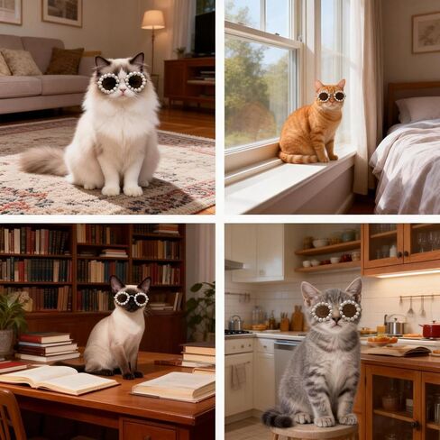 نظارات شمسية لطيفة على شكل قطة لؤلؤية، نظارات شمسية للحيوانات الأليفة للكلاب/القطط الصغيرة والمتوسطة، إكسسوارات أزياء الحيوانات الأليفة لحفلات الأعياد، أزياء نظارات الدمية للحيوانات الأليفة، نظارات للقطط، نظارات شمسية للكلاب للتصوير الفوتوغرافي في الحفلات in Kuwait