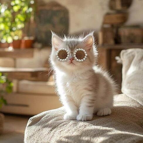 نظارات شمسية لطيفة على شكل قطة لؤلؤية، نظارات شمسية للحيوانات الأليفة للكلاب/القطط الصغيرة والمتوسطة، إكسسوارات أزياء الحيوانات الأليفة لحفلات الأعياد، أزياء نظارات الدمية للحيوانات الأليفة، نظارات للقطط، نظارات شمسية للكلاب للتصوير الفوتوغرافي في الحفلات in Kuwait