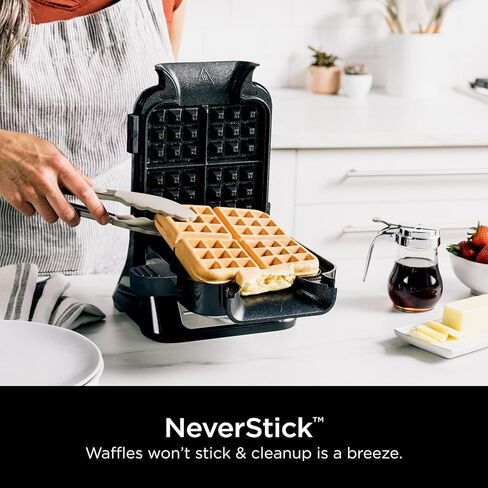 صانع الوافل البلجيكي من نينجا برو NeverStick - تصميم عمودي، مانع للالتصاق بدون فوضى، 5 إعدادات للظل + وضع خاص، فطائر الوافل الرقيقة والمقرمشة، سهلة التنظيف، BW1001C (الإصدار الكندي) in Saudi Arabia