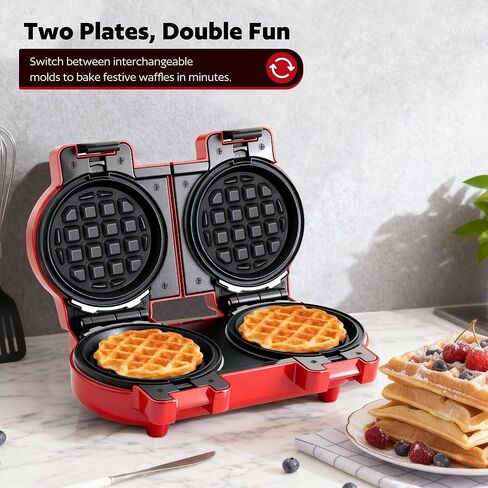 4" Waffle Maker with Removable Plates, 2-in-1 Nonstick Waffle Maker, Independent Dual Heating, Compact Design for Festive Family Breakfasts (228AK) in Kuwait
