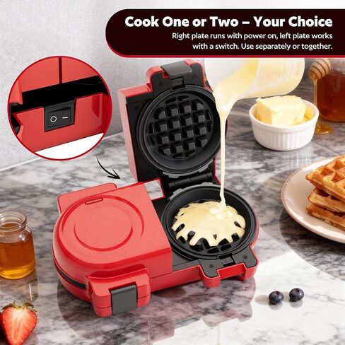 4" Waffle Maker with Removable Plates, 2-in-1 Nonstick Waffle Maker, Independent Dual Heating, Compact Design for Festive Family Breakfasts (228AK) in Kuwait