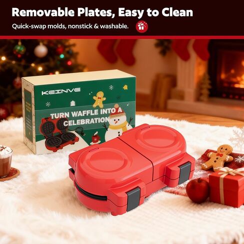 4" Waffle Maker with Removable Plates, 2-in-1 Nonstick Waffle Maker, Independent Dual Heating, Compact Design for Festive Family Breakfasts (228AK) in Kuwait