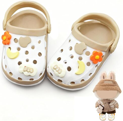 Doll Shoes,6.7in(17cm) Plastic Doll Dress up Shoes,Doll Decoration Accessories for Mini Clog Shoes with Cute Decoratives,Dual-Tone Oil Painting Design with Removable Ornament (Pink) in Saudi Arabia