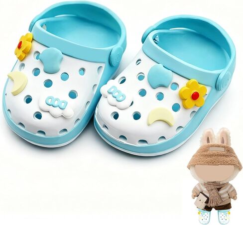 Doll Shoes,6.7in(17cm) Plastic Doll Dress up Shoes,Doll Decoration Accessories for Mini Clog Shoes with Cute Decoratives,Dual-Tone Oil Painting Design with Removable Ornament (Pink) in Saudi Arabia