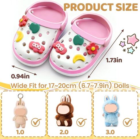Doll Shoes,6.7in(17cm) Plastic Doll Dress up Shoes,Doll Decoration Accessories for Mini Clog Shoes with Cute Decoratives,Dual-Tone Oil Painting Design with Removable Ornament (Pink) in Saudi Arabia