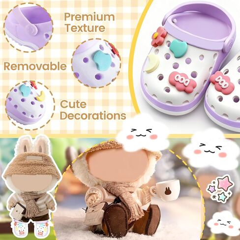 Doll Shoes,6.7in(17cm) Plastic Doll Dress up Shoes,Doll Decoration Accessories for Mini Clog Shoes with Cute Decoratives,Dual-Tone Oil Painting Design with Removable Ornament (Pink) in Saudi Arabia