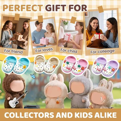 Doll Shoes,6.7in(17cm) Plastic Doll Dress up Shoes,Doll Decoration Accessories for Mini Clog Shoes with Cute Decoratives,Dual-Tone Oil Painting Design with Removable Ornament (Pink) in Saudi Arabia