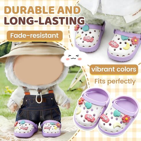 Doll Shoes,6.7in(17cm) Plastic Doll Dress up Shoes,Doll Decoration Accessories for Mini Clog Shoes with Cute Decoratives,Dual-Tone Oil Painting Design with Removable Ornament (Pink) in Saudi Arabia
