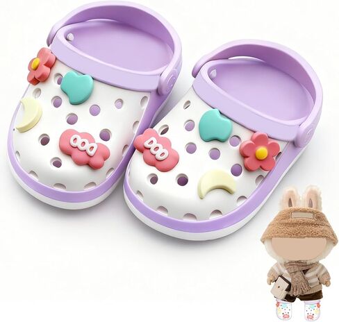 Doll Shoes,6.7in(17cm) Plastic Doll Dress up Shoes,Doll Decoration Accessories for Mini Clog Shoes with Cute Decoratives,Dual-Tone Oil Painting Design with Removable Ornament (Pink) in Saudi Arabia