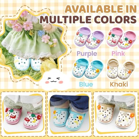 Doll Shoes,6.7in(17cm) Plastic Doll Dress up Shoes,Doll Decoration Accessories for Mini Clog Shoes with Cute Decoratives,Dual-Tone Oil Painting Design with Removable Ornament (Pink) in Saudi Arabia