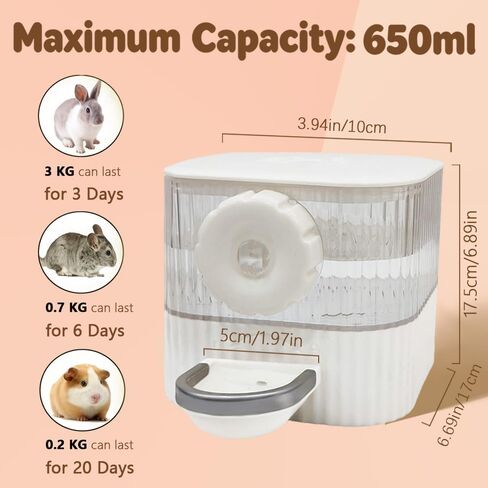 Marchul No Drip Rabbit Water Dispenser 650ml, Top Fill Pet Water Bowl Bottle Dishwasher-Safe for Rabbits, Bunny Guinea Pig Ferret, Puppy Kitten, Other Small Animals, BPA Free in Kuwait