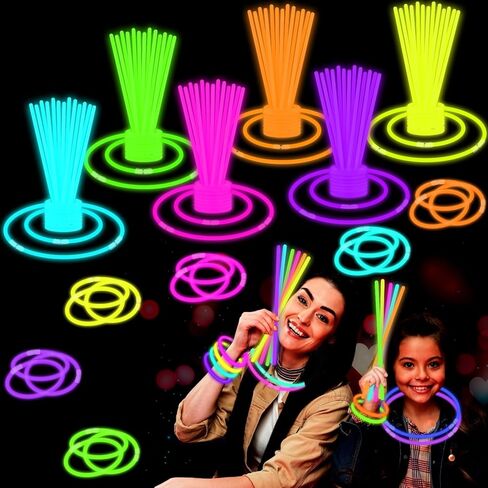 Glow Sticks Party Pack 8"-50, Light up Bracelets & Necklaces Accessories for Kids, Neon Glow in the Dark Valentines Day Party Favor Supplies Decoration for Birthday Camping Wedding Dance Parade in Kuwait