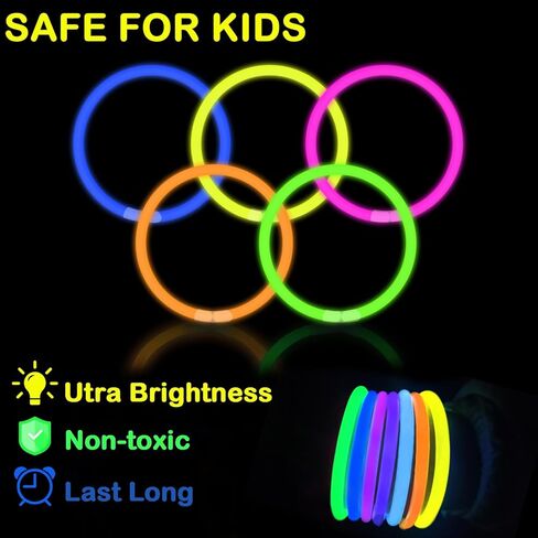 Glow Sticks Party Pack 8"-50, Light up Bracelets & Necklaces Accessories for Kids, Neon Glow in the Dark Valentines Day Party Favor Supplies Decoration for Birthday Camping Wedding Dance Parade in Kuwait