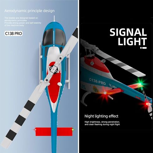 C138Pro 206 Remote Controlled Helicopter for Adults Beginners RC Heli Aileronless 6CH 6-Axis Gyroscope Air Pressure Hold Optical Flow Position Fly Upside Down 3D Rolling RTF 2Batteries in Saudi Arabia