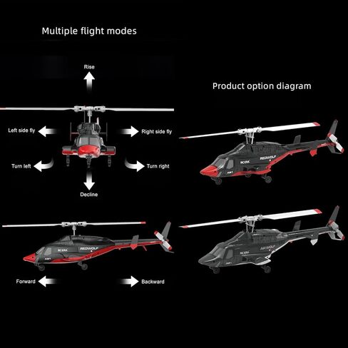 A61 Airwolf طائرة هليكوبتر تعمل بالتحكم عن بعد 4CH RC Heli Aileronless 1/42 مقياس جيروسكوب 6 محاور ارتفاع يحوم موضع التدفق البصري بطاريتين للبالغين المبتدئين/أسود وأحمر in Saudi Arabia