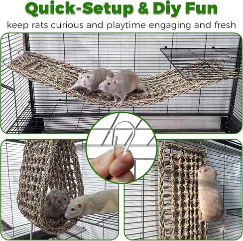 ألعاب تسلق الفئران للقفص مقاس 30 × 7 بوصة، حصيرة الأعشاب البحرية الطبيعية القابلة للمضغ مع خطافات معدنية، أدوات كسر السقوط الناعمة للفئران، لعبة جسر سلم الفئران مع رائحة عشبية خفيفة، ملحقات قفص أرجوحة القوارض in Kuwait
