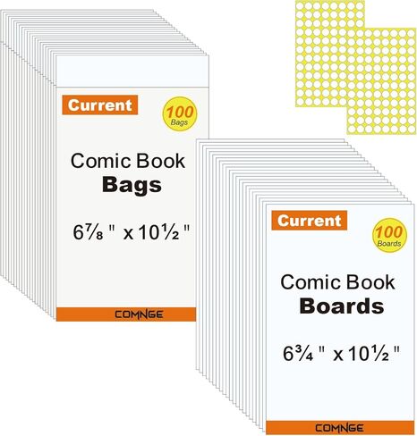 100ct Current Comic Bags and Boards - Reusable Modern Comic Sleeves 6 7/8 x10 1/2 Inch with Stickers, Acid-Free Comics Backing Boards, 1 1/2 Flap Clear Protectors with cardboards in Saudi Arabia