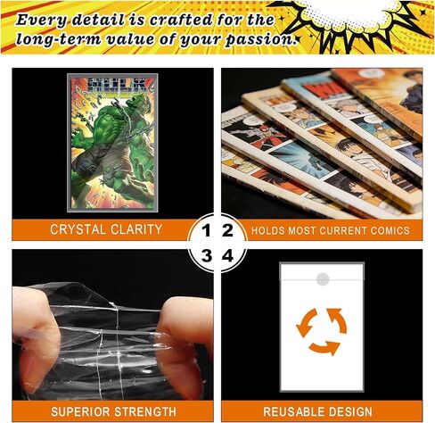 100ct Current Comic Bags and Boards - Reusable Modern Comic Sleeves 6 7/8 x10 1/2 Inch with Stickers, Acid-Free Comics Backing Boards, 1 1/2 Flap Clear Protectors with cardboards in Saudi Arabia