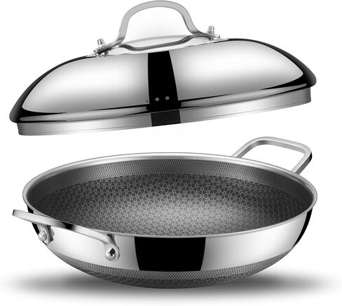 Wok, 13 Inch Hybrid Woks & Stir-fry Pans Nonstick, Non Toxic Stainless Steel Wok Pan with Lid, Dishwasher Induction Oven Broiler Safe, PFOA Free Cookware Non Stick in Saudi Arabia
