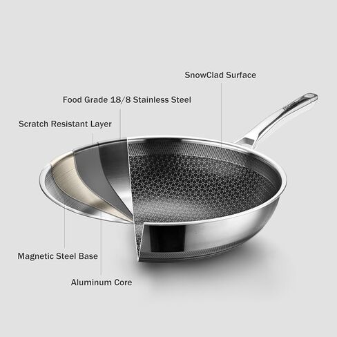 Wok, 13 Inch Hybrid Woks & Stir-fry Pans Nonstick, Non Toxic Stainless Steel Wok Pan with Lid, Dishwasher Induction Oven Broiler Safe, PFOA Free Cookware Non Stick in Saudi Arabia