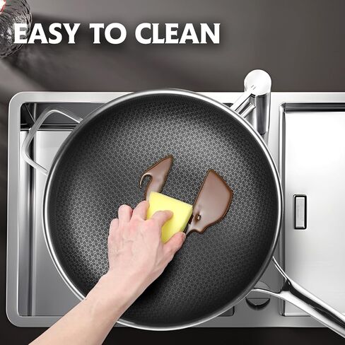 Wok, 13 Inch Hybrid Woks & Stir-fry Pans Nonstick, Non Toxic Stainless Steel Wok Pan with Lid, Dishwasher Induction Oven Broiler Safe, PFOA Free Cookware Non Stick in Saudi Arabia