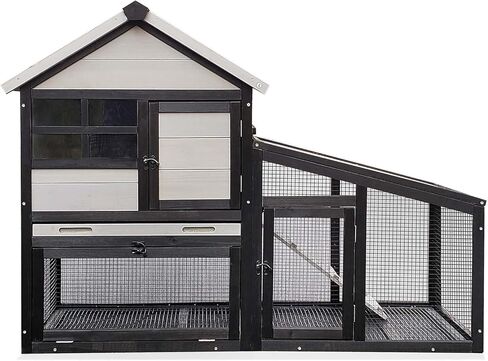 Chicken coop and activity area, dual-level rabbit cage for indoor/outdoor use, accommodates 2-3 chickens. Includes ramp and leak-proof deep-draw tray. Suitable for chicks and rabbits (black). in Saudi Arabia