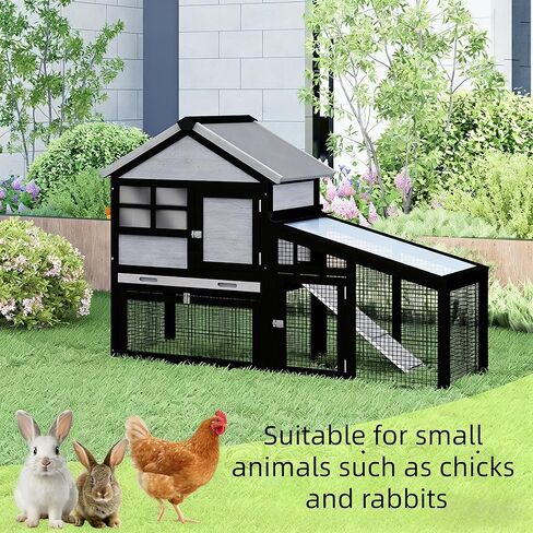 Chicken coop and activity area, dual-level rabbit cage for indoor/outdoor use, accommodates 2-3 chickens. Includes ramp and leak-proof deep-draw tray. Suitable for chicks and rabbits (black). in Saudi Arabia