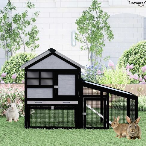 Chicken coop and activity area, dual-level rabbit cage for indoor/outdoor use, accommodates 2-3 chickens. Includes ramp and leak-proof deep-draw tray. Suitable for chicks and rabbits (black). in Saudi Arabia