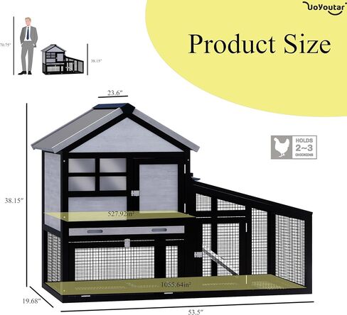 Chicken coop and activity area, dual-level rabbit cage for indoor/outdoor use, accommodates 2-3 chickens. Includes ramp and leak-proof deep-draw tray. Suitable for chicks and rabbits (black). in Saudi Arabia