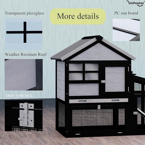 Chicken coop and activity area, dual-level rabbit cage for indoor/outdoor use, accommodates 2-3 chickens. Includes ramp and leak-proof deep-draw tray. Suitable for chicks and rabbits (black). in Saudi Arabia
