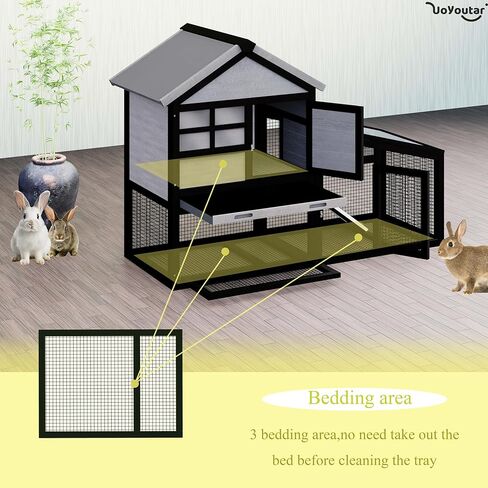 Chicken coop and activity area, dual-level rabbit cage for indoor/outdoor use, accommodates 2-3 chickens. Includes ramp and leak-proof deep-draw tray. Suitable for chicks and rabbits (black). in Saudi Arabia