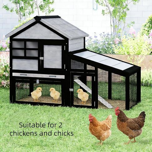 Chicken coop and activity area, dual-level rabbit cage for indoor/outdoor use, accommodates 2-3 chickens. Includes ramp and leak-proof deep-draw tray. Suitable for chicks and rabbits (black). in Saudi Arabia