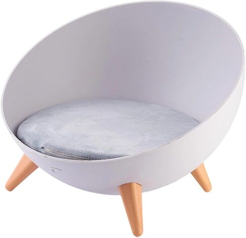 Cat Bed Sofa with Sturdy Legs Cat Furniture for Indoor Cats Round for Puppy Kitten Hemispherical with Cushion Raised Pet Bed, Wood Grain Legs in Saudi Arabia