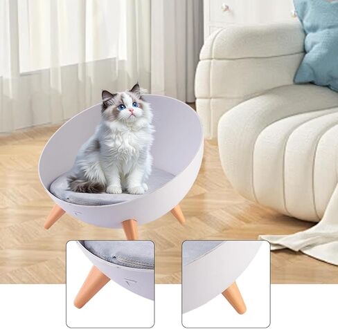 Cat Bed Sofa with Sturdy Legs Cat Furniture for Indoor Cats Round for Puppy Kitten Hemispherical with Cushion Raised Pet Bed, Wood Grain Legs in Saudi Arabia