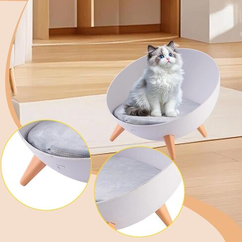 Cat Bed Sofa with Sturdy Legs Cat Furniture for Indoor Cats Round for Puppy Kitten Hemispherical with Cushion Raised Pet Bed, Wood Grain Legs in Saudi Arabia