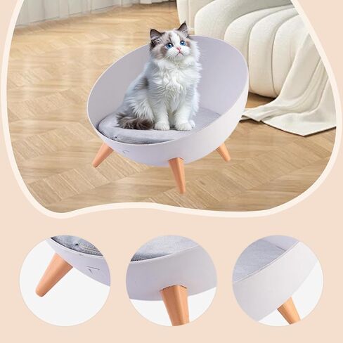 Cat Bed Sofa with Sturdy Legs Cat Furniture for Indoor Cats Round for Puppy Kitten Hemispherical with Cushion Raised Pet Bed, Wood Grain Legs in Saudi Arabia