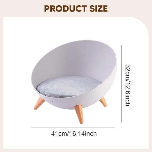 Cat Bed Sofa with Sturdy Legs Cat Furniture for Indoor Cats Round for Puppy Kitten Hemispherical with Cushion Raised Pet Bed, Wood Grain Legs in Saudi Arabia