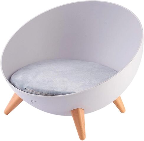 Cat Bed Sofa with Sturdy Legs Cat Furniture for Indoor Cats Round for Puppy Kitten Hemispherical with Cushion Raised Pet Bed, Wood Grain Legs in Saudi Arabia