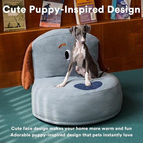 ZEZE Denim Furniture Style Sofa Dog Bed - كرسي مريح مستوحى من الدنيم للحيوانات الأليفة للقطط والكلاب الصغيرة، وسادة قطيفة ناعمة، ديكور منزلي أنيق، سلالة صغيرة، غطاء قابل للإزالة، 21 لتر × 20 عرض × 10 ارتفاع بوصة in Kuwait