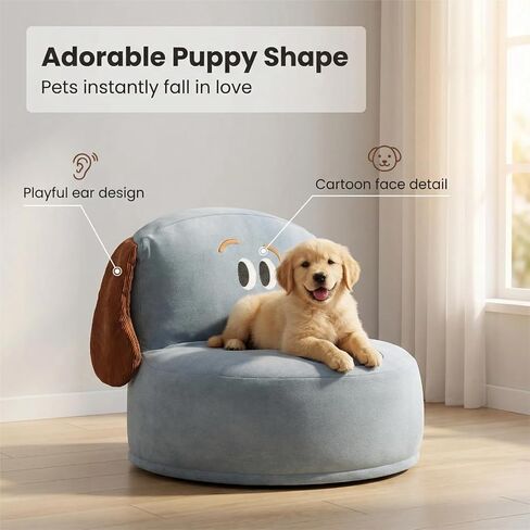 ZEZE Denim Furniture Style Sofa Dog Bed - كرسي مريح مستوحى من الدنيم للحيوانات الأليفة للقطط والكلاب الصغيرة، وسادة قطيفة ناعمة، ديكور منزلي أنيق، سلالة صغيرة، غطاء قابل للإزالة، 21 لتر × 20 عرض × 10 ارتفاع بوصة in Kuwait