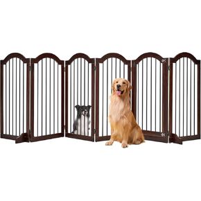 بوابة الكلاب برايم زون بعرض إضافي 144 بوصة - بوابات جرو خشبية قائمة بذاتها من خشب السنط الصلب بطول 91.44 سم مع باب، سياج داخلي قابل للطي للحيوانات الأليفة للمداخل والسلالم وأقدام الدعم متضمنة، بني in Kuwait