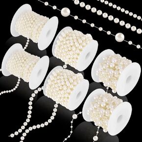 6 Rolls Pearl Garland String 132 Feet Faux Pearl Beads Strand 4mm 6mm 3+8mm Artificial Pearls Chain Trim for Wedding Party Decoration Home DIY Crafts in Saudi Arabia